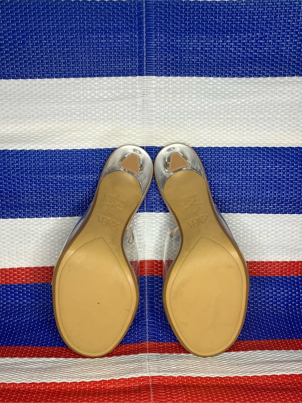 Women’s ZARA Laminated High Heeled Transparent Vinyl Front Strap Mule Sandals 9 - Picture 5 of 11